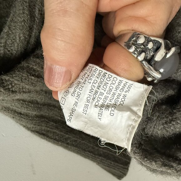 Vintage Jeanswest Wool Knit Sweater L Ribbed Gray Beige Striped Sleeves Crewneck - Picture 10 of 10